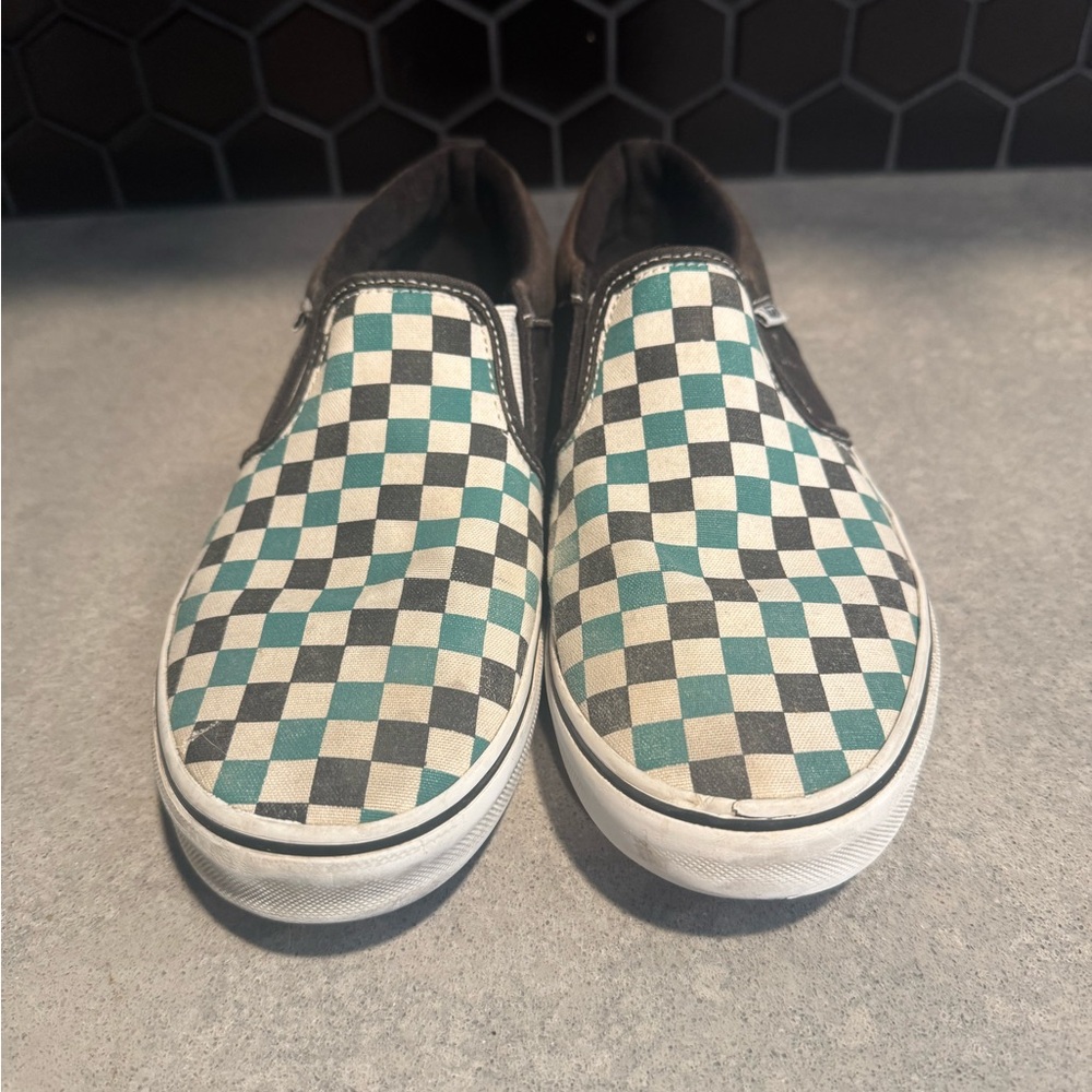 Teal checkered low slip on vans - Picture 2 of 5